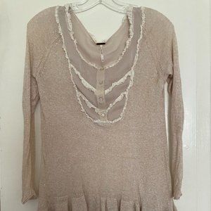 Free People Lace Trim Tunic 3/4 Sleeve